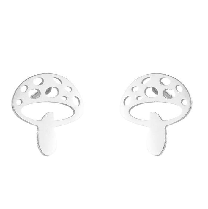 1 paire de clous d'oreilles plaqués en acier inoxydable, en forme de cœur, fleur, à la mode