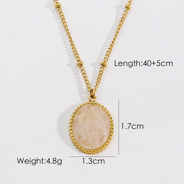 Modern Style Oval Flower Stainless Steel Natural Stone Zircon Pendant Necklace In Bulk