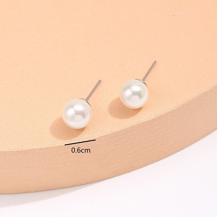 1 Pair Vintage Style Round Stainless Steel  Imitation Pearl Plating Ear Studs