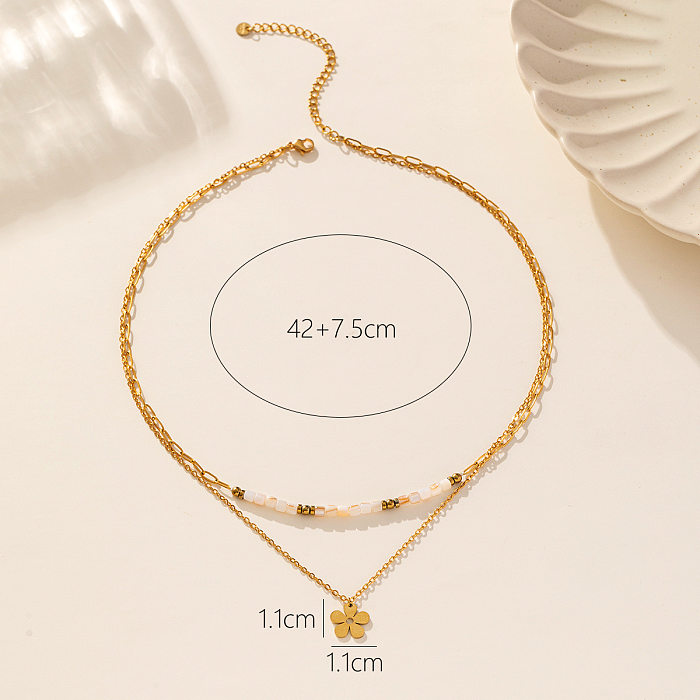 Elegant Flower Stainless Steel  Alloy Plating 18K Gold Plated Layered Necklaces