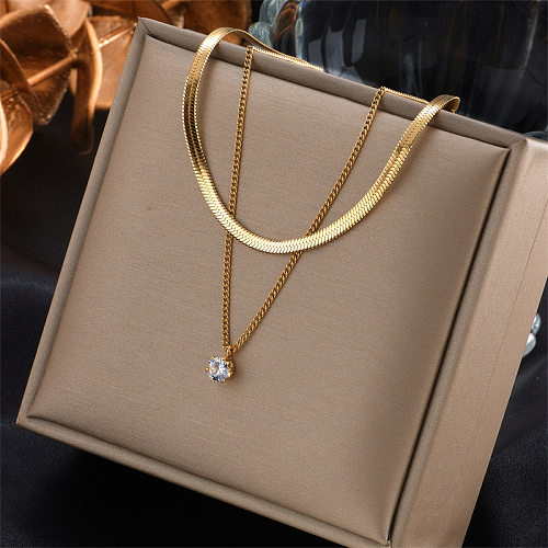 Fashion Simple Stainless Steel Double-layer Necklace Inlaid Zircon Necklace