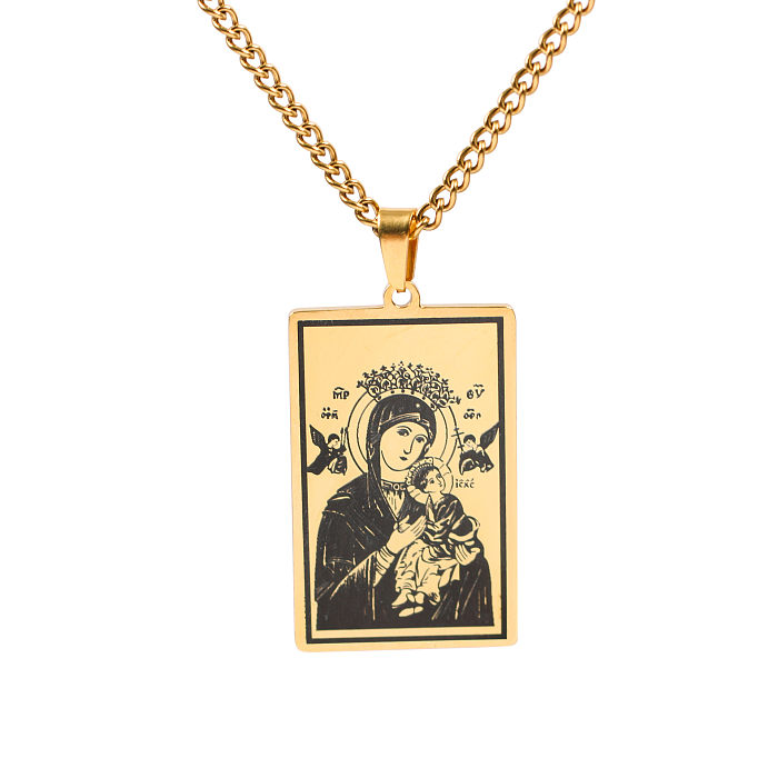 Halskette im Ethno-Stil mit Edelstahlbeschichtung der Jungfrau Maria, 1 Stück