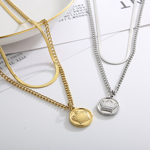 Fashion Round Crown Stainless Steel  Plating Pendant Necklace 1 Piece
