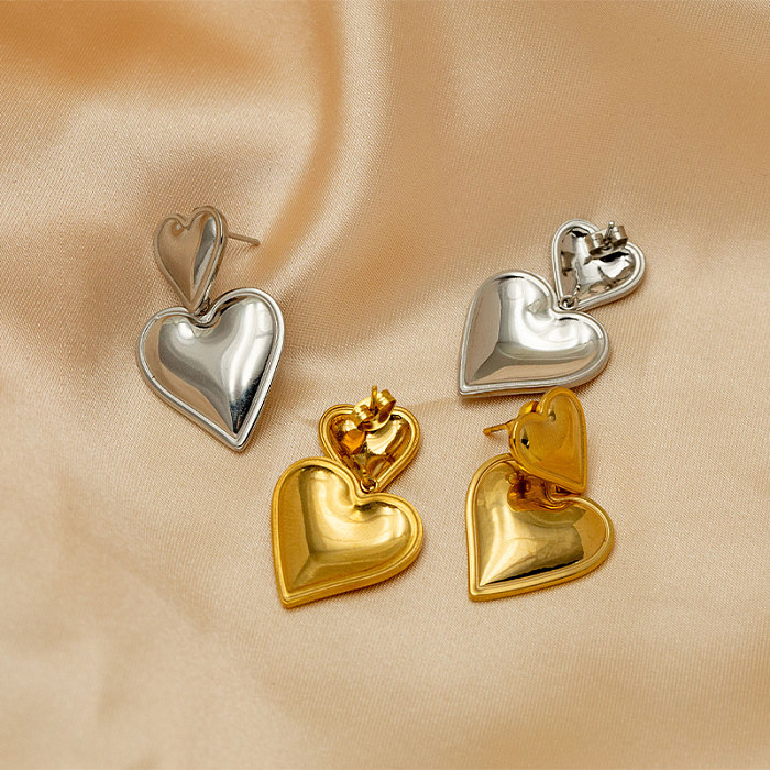 1 Pair Vintage Style Heart Shape Stainless Steel  18K Gold Plated Drop Earrings