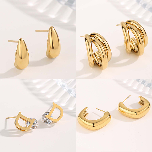 1 Pair Streetwear Irregular Square Water Droplets Plating Stainless Steel Gold Plated Ear Studs