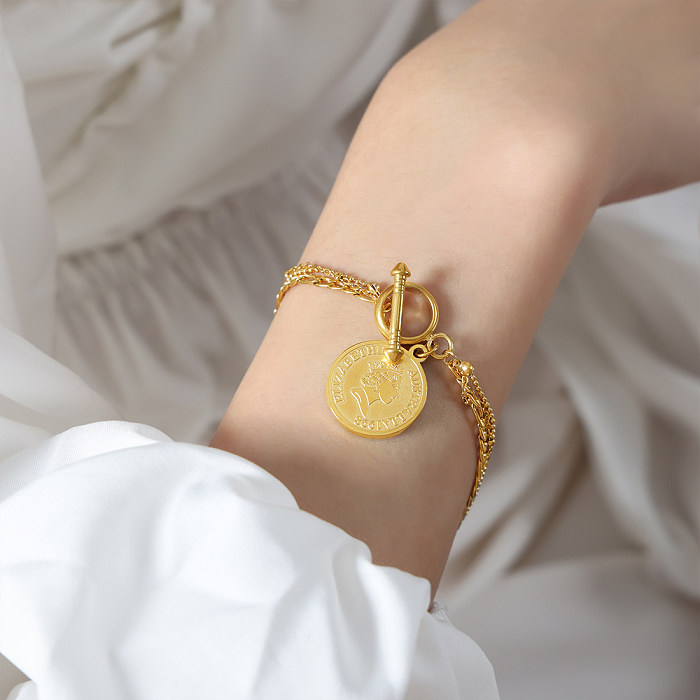 Großhandel elegante Damen-Armbänder aus einfarbigem Titanstahl mit 18-karätigem Goldüberzug