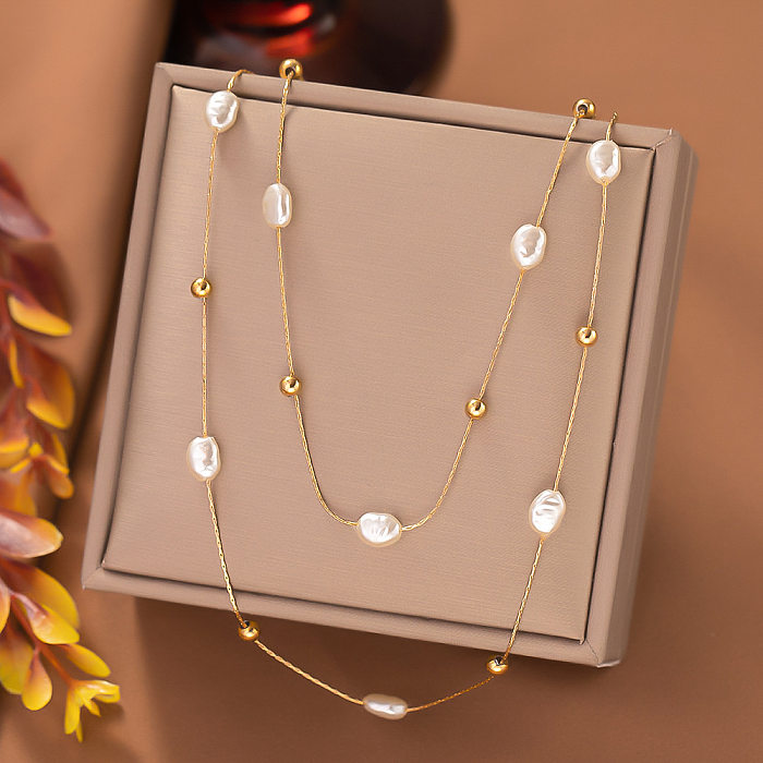Colliers superposés en acier inoxydable, Style Simple, Style classique, Imitation de perles géométriques
