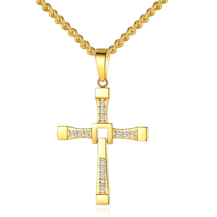 Simple Style Cross Stainless Steel  Inlay Zircon Pendant Necklace