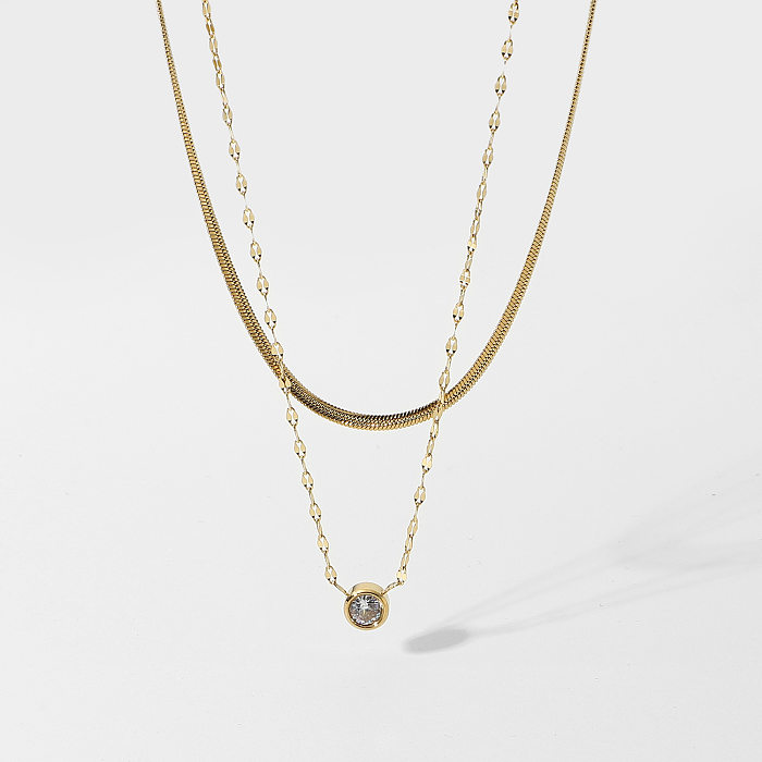 Collar de diamantes de imitación de acero inoxidable con cadena de serpiente apilada de 14 quilates, joyería al por mayor