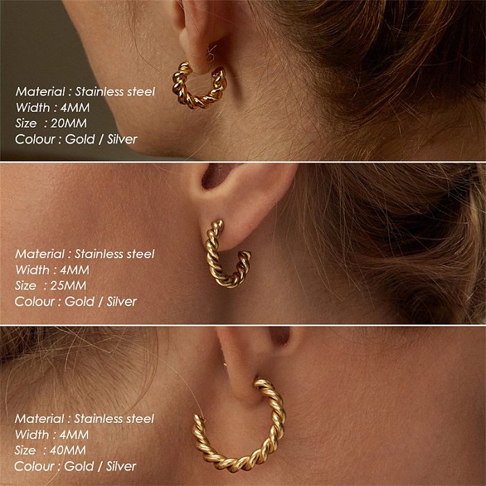 Fashion Stainless Steel  Gold-Plated C- Shaped Twist Women's Earrings