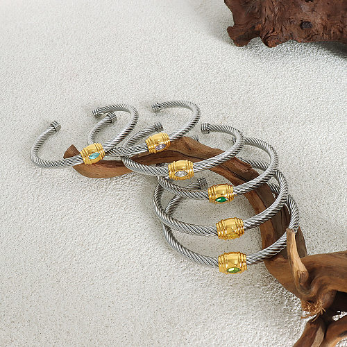 Bracelet en zircon avec incrustation d'acier et de titane de couleur unie de style simple