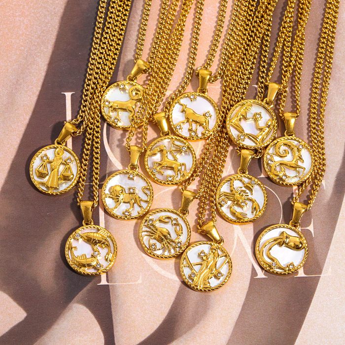 Colgante de collar chapado en oro de 18 quilates con incrustaciones de constelación retro de acero inoxidable