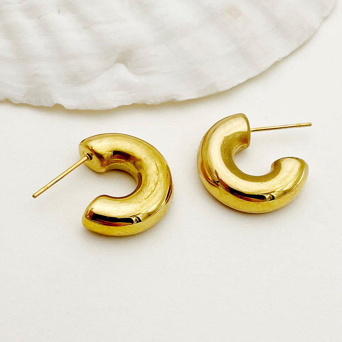 1 Pair Simple Style Commute C Shape Plating Inlay Stainless Steel  Rhinestones Gold Plated Ear Studs