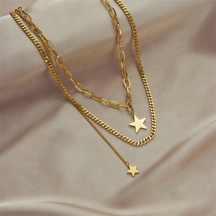 Vintage Style Star Stainless Steel  Necklace Gold Plated Stainless Steel  Necklaces