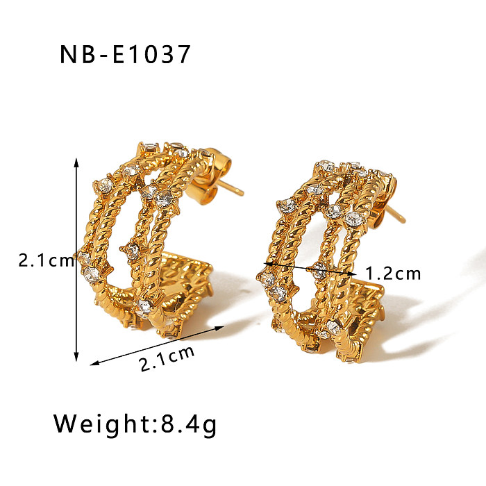 1 Pair Vintage Style Simple Style Solid Color Plating Inlay Stainless Steel  Zircon 18K Gold Plated Ear Studs