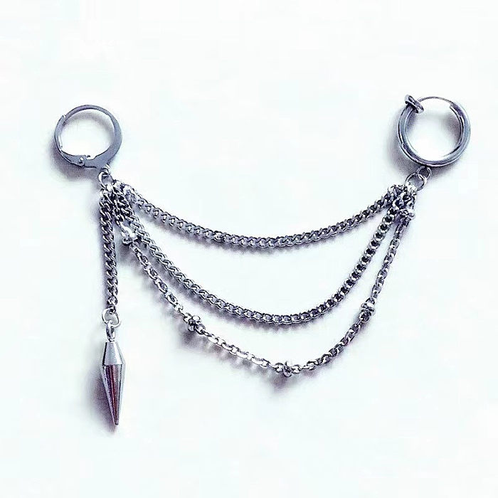 1 Piece Streetwear Solid Color Tassel Chain Stainless Steel  Ear Cuffs