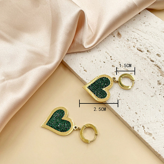 Fashion Heart Shape Stainless Steel  Inlay Zircon Drop Earrings 1 Pair