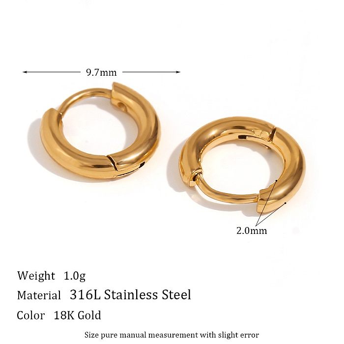 1 par de pendientes de aro chapados en oro de 18 quilates con incrustaciones de circonita de acero inoxidable con incrustaciones de color sólido redondo de estilo simple