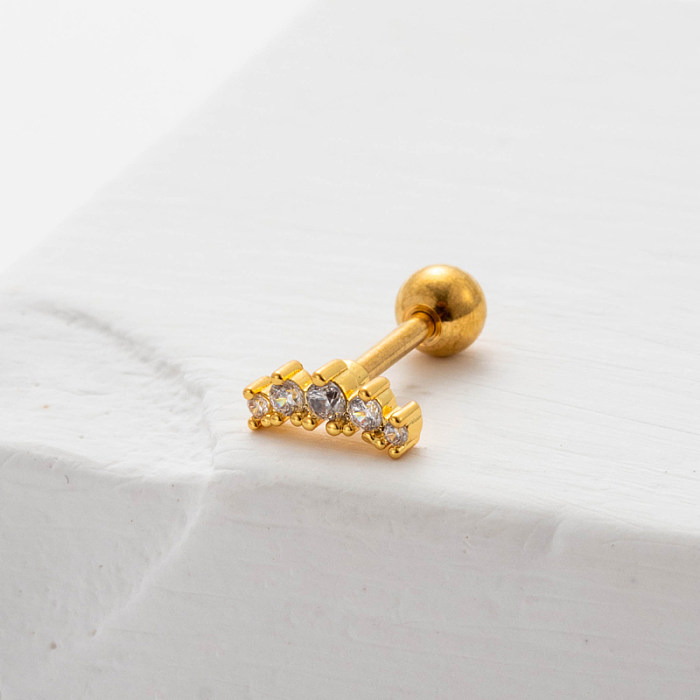 1 peça doce estilo simples asas geométricas borboleta chapeamento incrustação de aço inoxidável zircão 18K brincos de cartilagem banhados a ouro