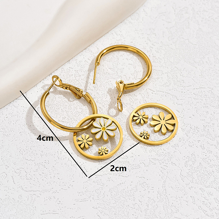 1 Pair IG Style Lady Commute Flower Plating Stainless Steel  18K Gold Plated Drop Earrings
