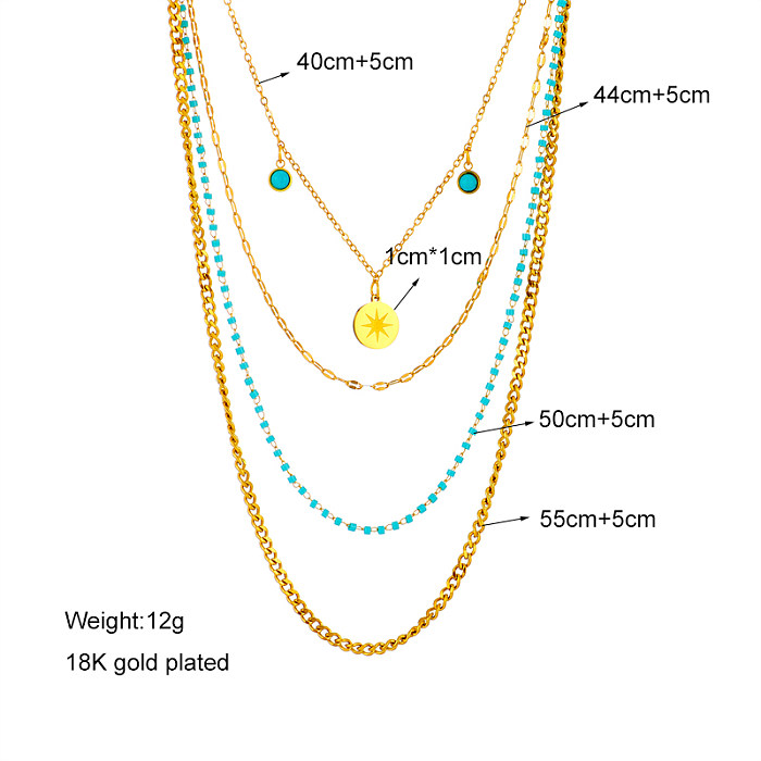 Geometrische Edelstahl-Halsketten im Vintage-Stil, vergoldete, türkisfarbene Edelstahl-Halsketten
