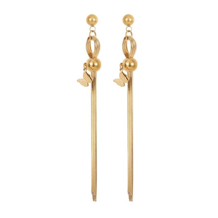 1 Pair Simple Style Classic Style Water Droplets Tassel Plating Inlay Stainless Steel  Pearl Zircon Gold Plated Drop Earrings