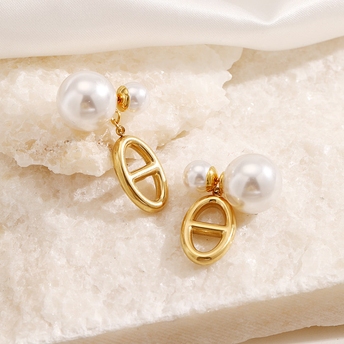 1 par de pendientes colgantes chapados en oro de 18K con incrustaciones de perlas artificiales de estilo francés de Color sólido de estilo moderno