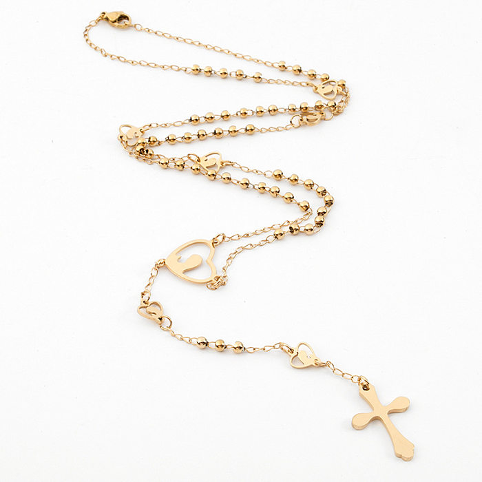 Ethnic Style Cross Stainless Steel  Beaded Plating Pendant Necklace