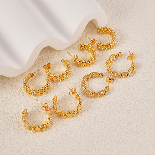 1 Pair Vacation Simple Style C Shape Plating Stainless Steel  Gold Plated Ear Studs