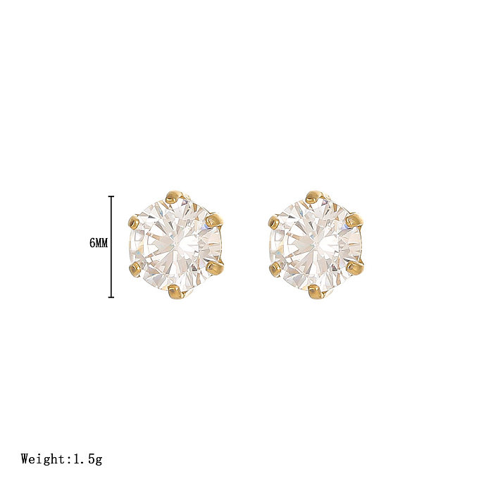 1 Pair Simple Style Round Inlay Stainless Steel  Zircon White Gold Plated Gold Plated Ear Studs