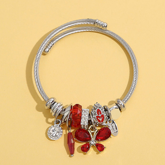 Bracelet en verre avec incrustation de perles en acier inoxydable papillon tendance 1 pièce