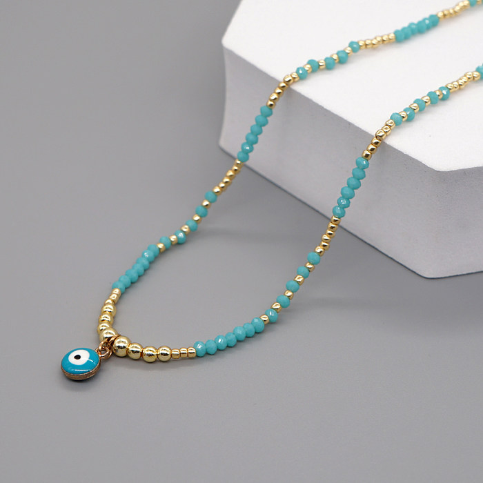 Collier pendentif en perles en alliage de cristal artificiel en acier inoxydable Commute Eye