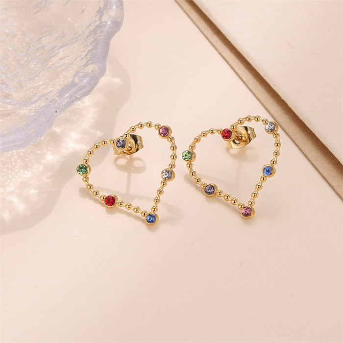 1 Pair Simple Style Heart Shape Heart Plating Inlay Stainless Steel  Zircon Gold Plated Ear Studs