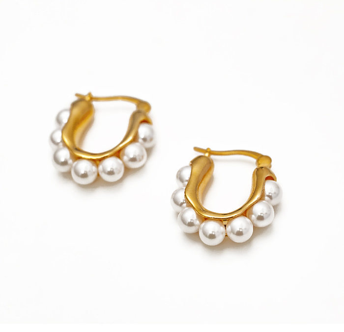 Ohrringe im Vintage-Stil, U-Form, Edelstahlbeschichtung, künstliche Perlen, 1 Paar