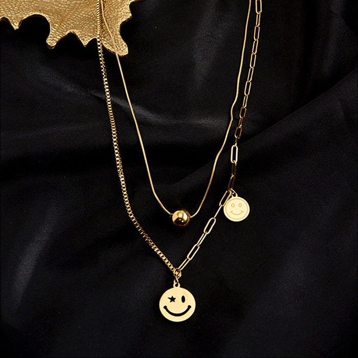 Fashion Multi-element Smiley Face Pendant Stainless Steel Necklace Creative Multi-layer Clavicle Chain