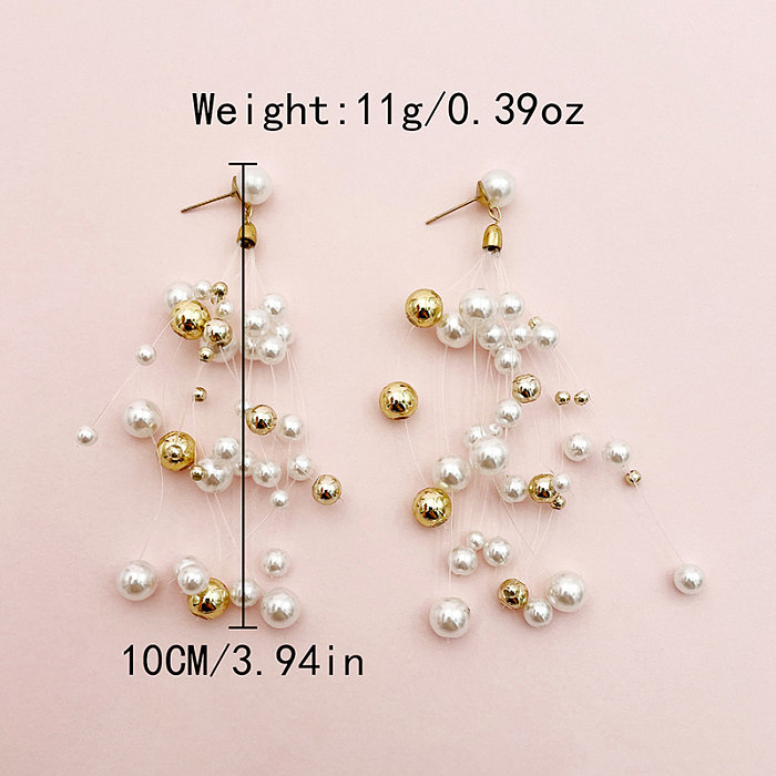 1 Pair Exaggerated Artistic Ball Plating Stainless Steel  Artificial Pearl Gold Plated Drop Earrings