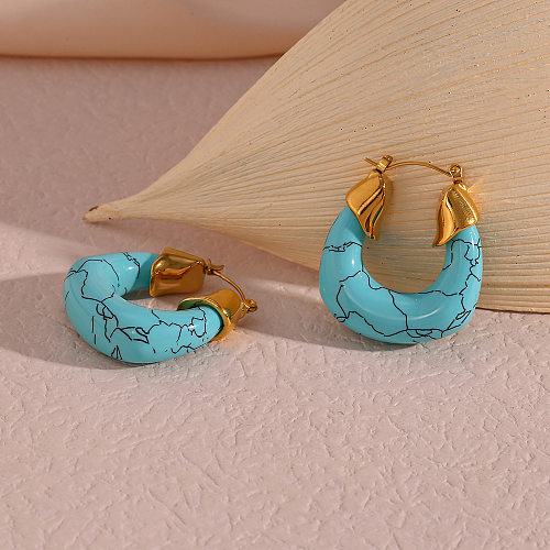 Boucles d'oreilles géométriques en acier inoxydable, Style Vintage, plaqué turquoise, 1 paire