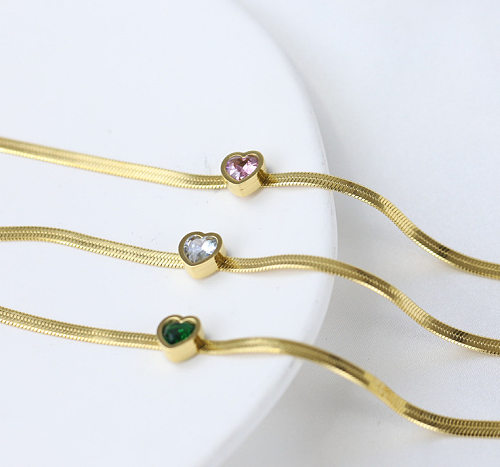 French Style Heart Shape Titanium Steel Inlay Inlaid Gold Zircon Bracelets