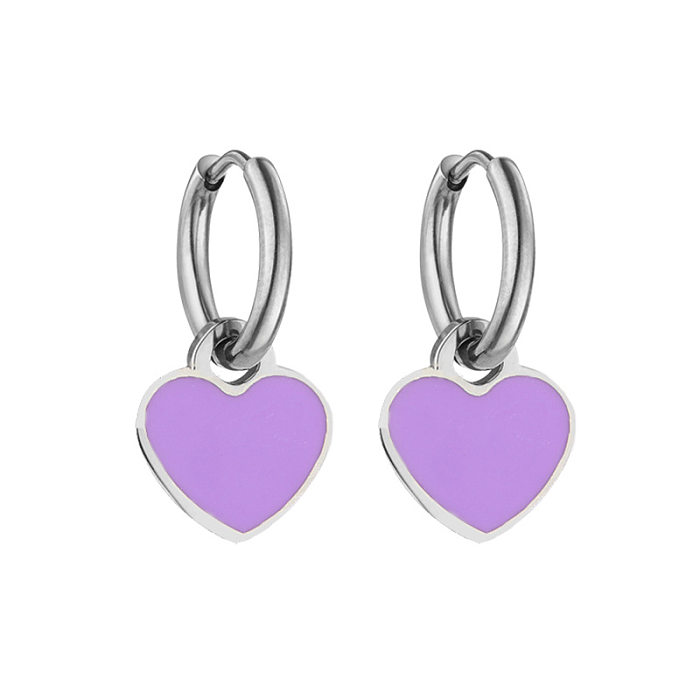 Fashion Heart Shape Stainless Steel Enamel Earrings 1 Pair