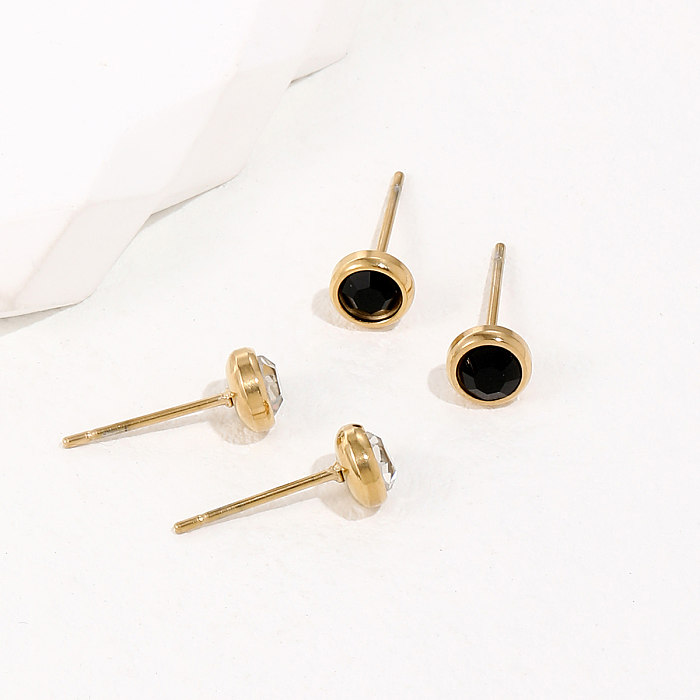 Stainless Steel Plated 14K Gold Fashion Black And White Zircon Stud Earrings