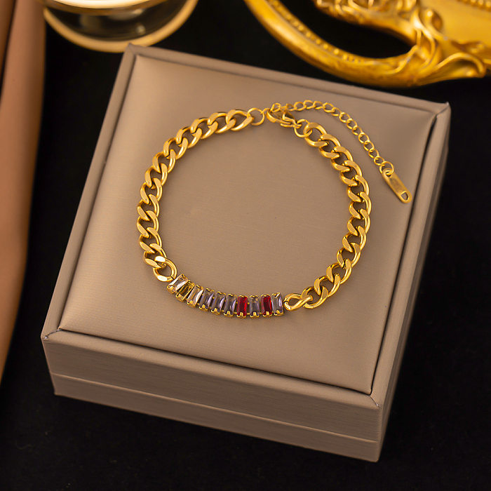 Simple Style Geometric Titanium Steel Inlay Rhinestones 18K Gold Plated Bracelets
