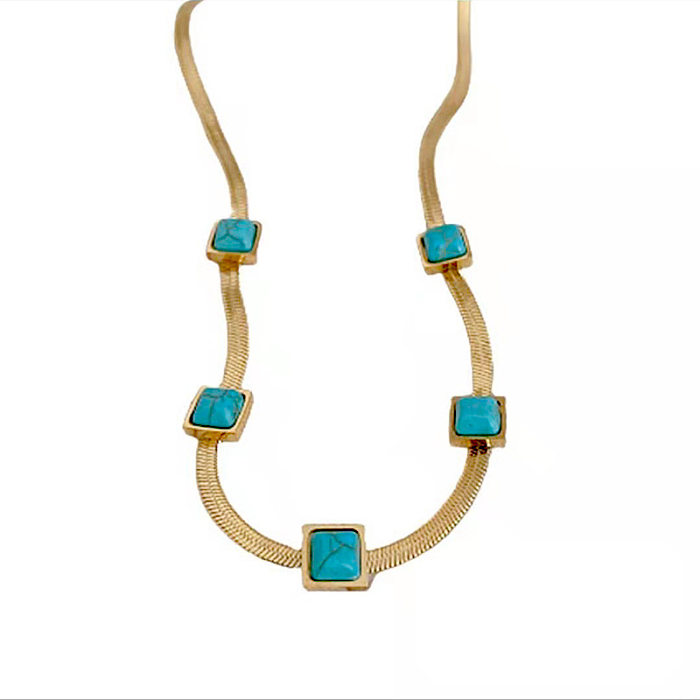 Simple Style Square Stainless Steel  Turquoise Inlay Turquoise Necklace 1 Piece