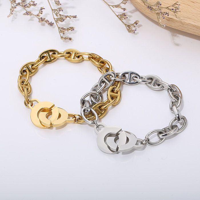 Corrente de joias femininas de aço inoxidável oval fivela aberta pulseira de ouro