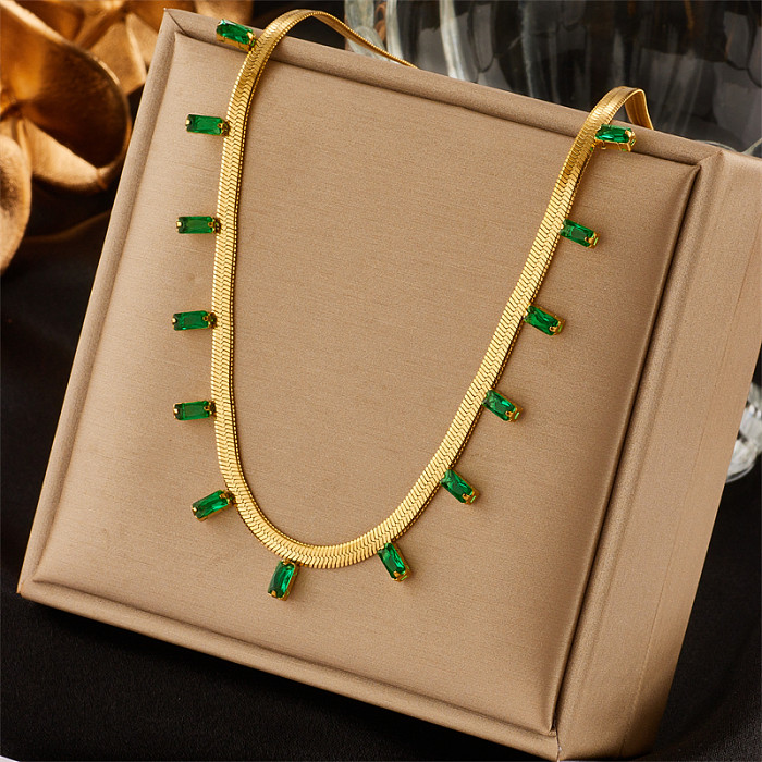 Geometrische Edelstahl-Halskette im schlichten Stil, vergoldete Strass-Edelstahl-Halsketten