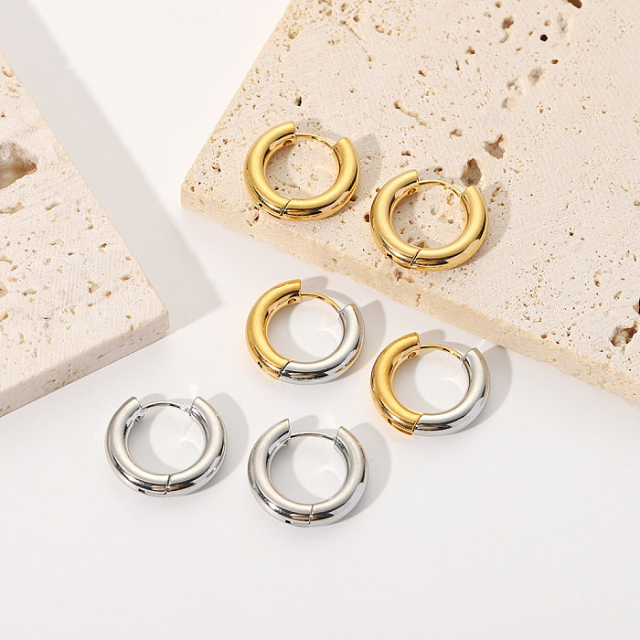 1 Pair IG Style Color Block Solid Color Plating Metal Stainless Steel  18K Gold Plated Hoop Earrings