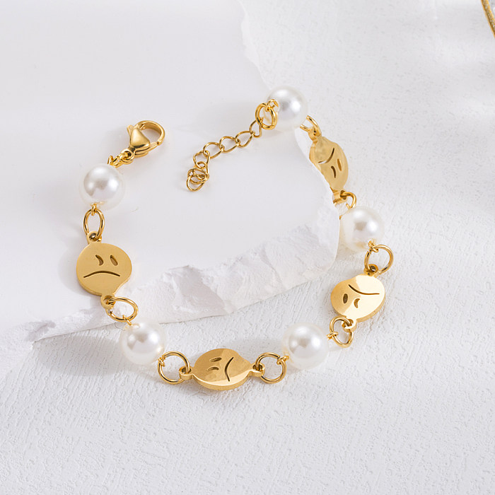 Bracelets plaqués or 18 carats, croix rétro ronde infini, Imitation de perles synthétiques en acier inoxydable