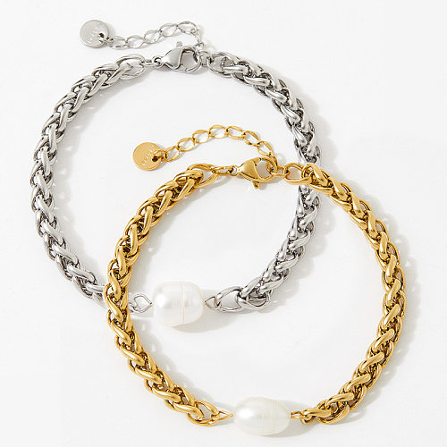 Bracelets en acier inoxydable de couleur unie à la mode Bracelets en acier inoxydable perlé