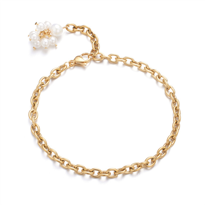 Atacado estilo simples flor de aço inoxidável pérola de água doce chapeamento de pérolas pulseiras banhadas a ouro 18K