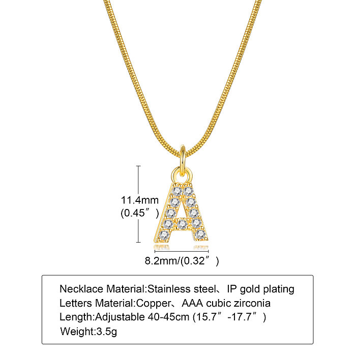 Colgante de collar chapado en oro de 18K con incrustaciones de circonio chapado en acero inoxidable con letras de estilo Simple estilo INS