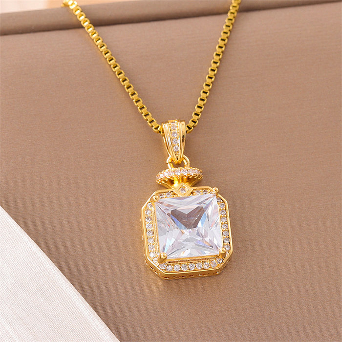 Sweet Animal Oval Heart Shape Stainless Steel  18K Gold Plated Zircon Pendant Necklace In Bulk